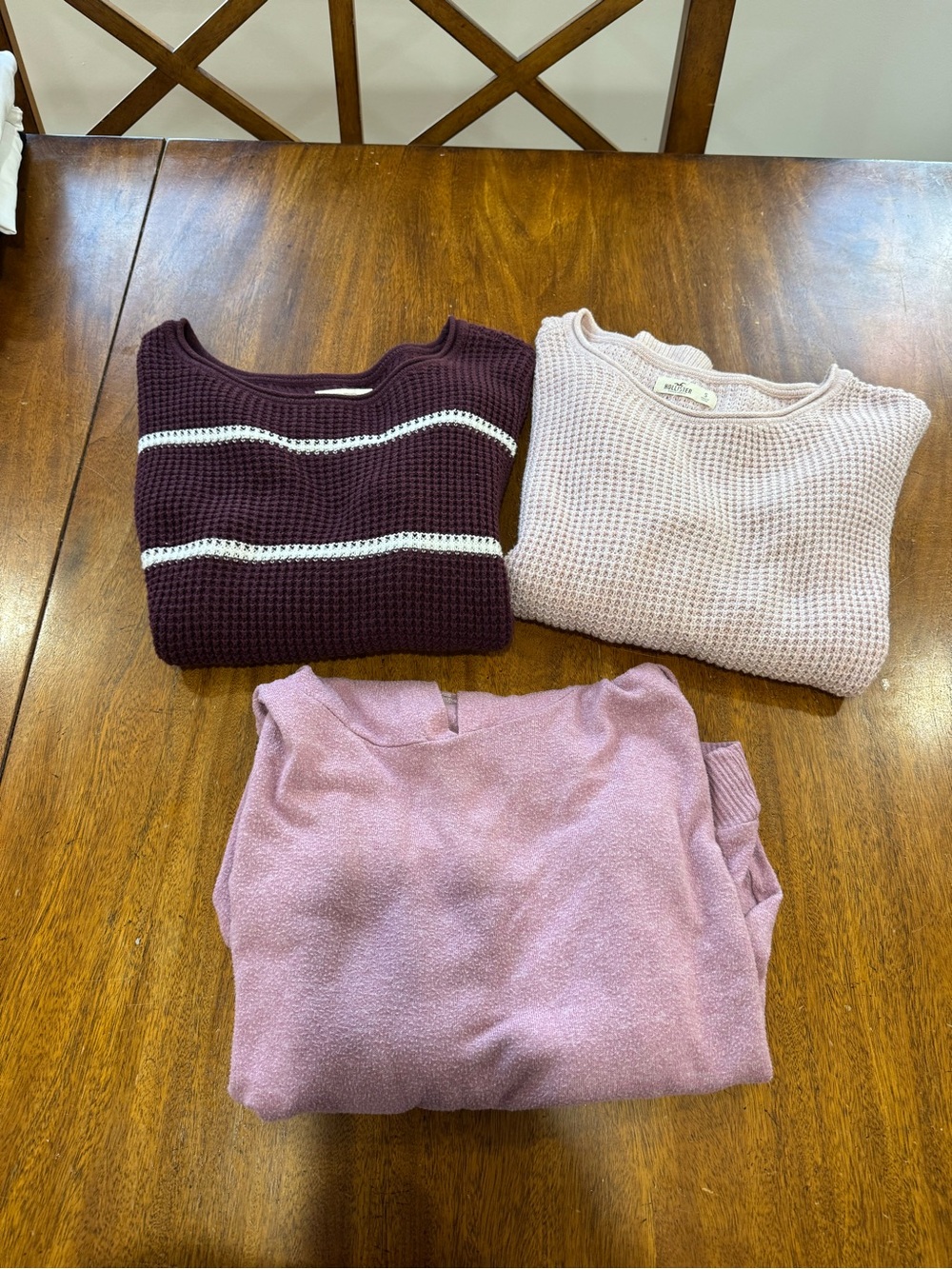 Hollister Trio Crewneck Sweater Set - Plum, Mauve & Light Pink